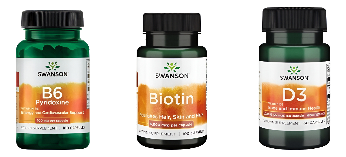 Biotina+ Vitamina D3+ B6 Piridoxina En Cápsulas Swanson