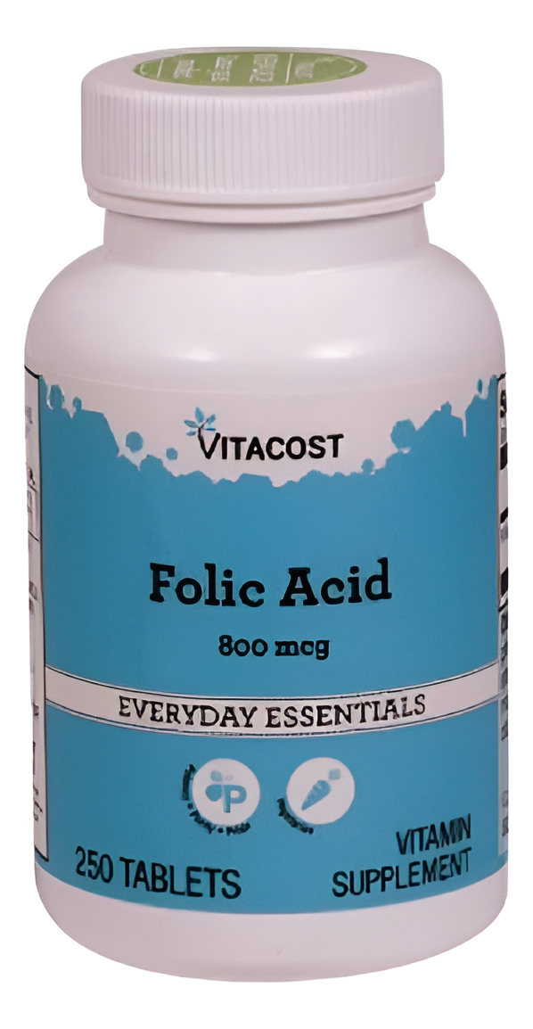 Ácido Fólico Vitacost - 800 Mcg - 250 Tabletas Veganas