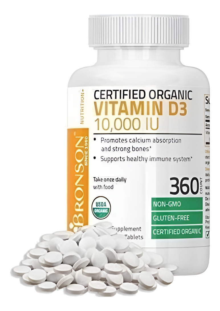 Vitamina D3 10,000 Iu Organico Non-gmo Bronson 360 Tablets