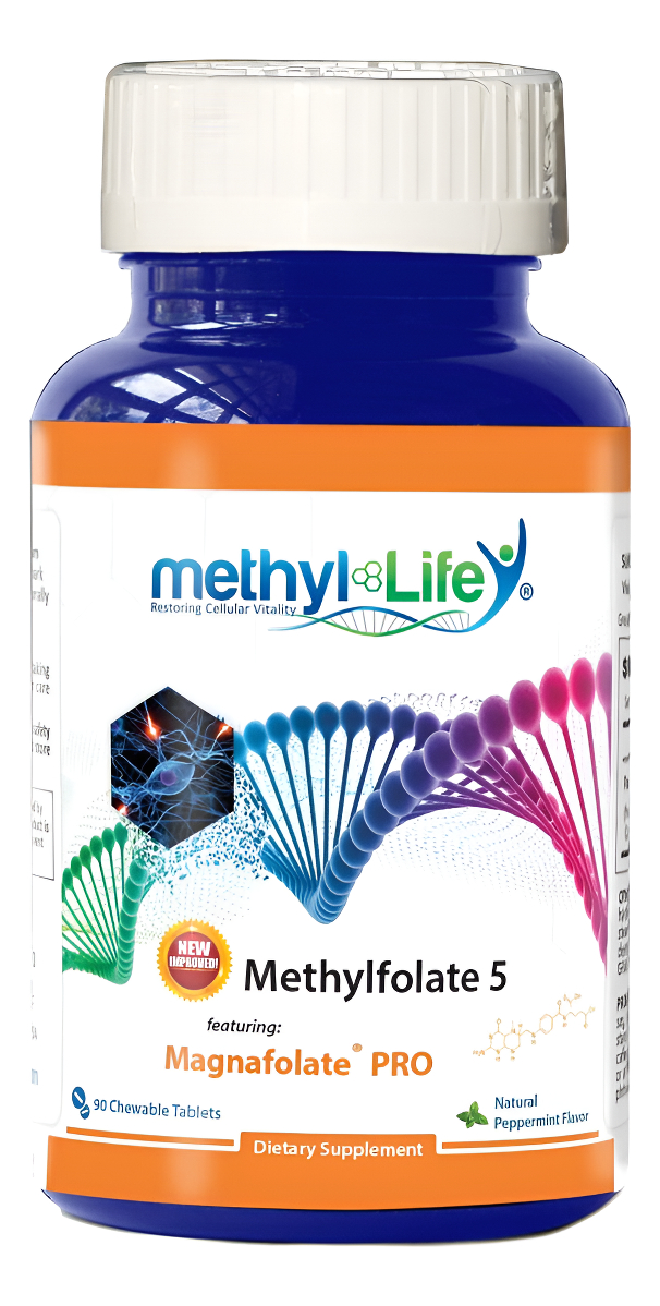 Methyl-life L-metilfolato Puro 5 Mg De Folato Activo, 90 Tabletas Masticables, Sin Omg, Sin Gluten