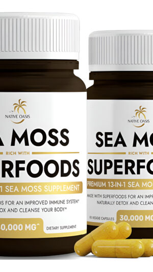(2 Botellas) Cápsulas De Musgo Marino Más Superalimentos | Aceite De Semilla Negra De Musgo Marino Ashwagandha Ginger (