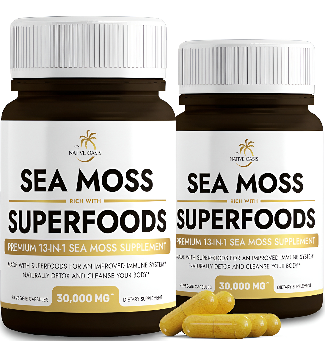 (2 Botellas) Cápsulas De Musgo Marino Más Superalimentos | Aceite De Semilla Negra De Musgo Marino Ashwagandha Ginger (