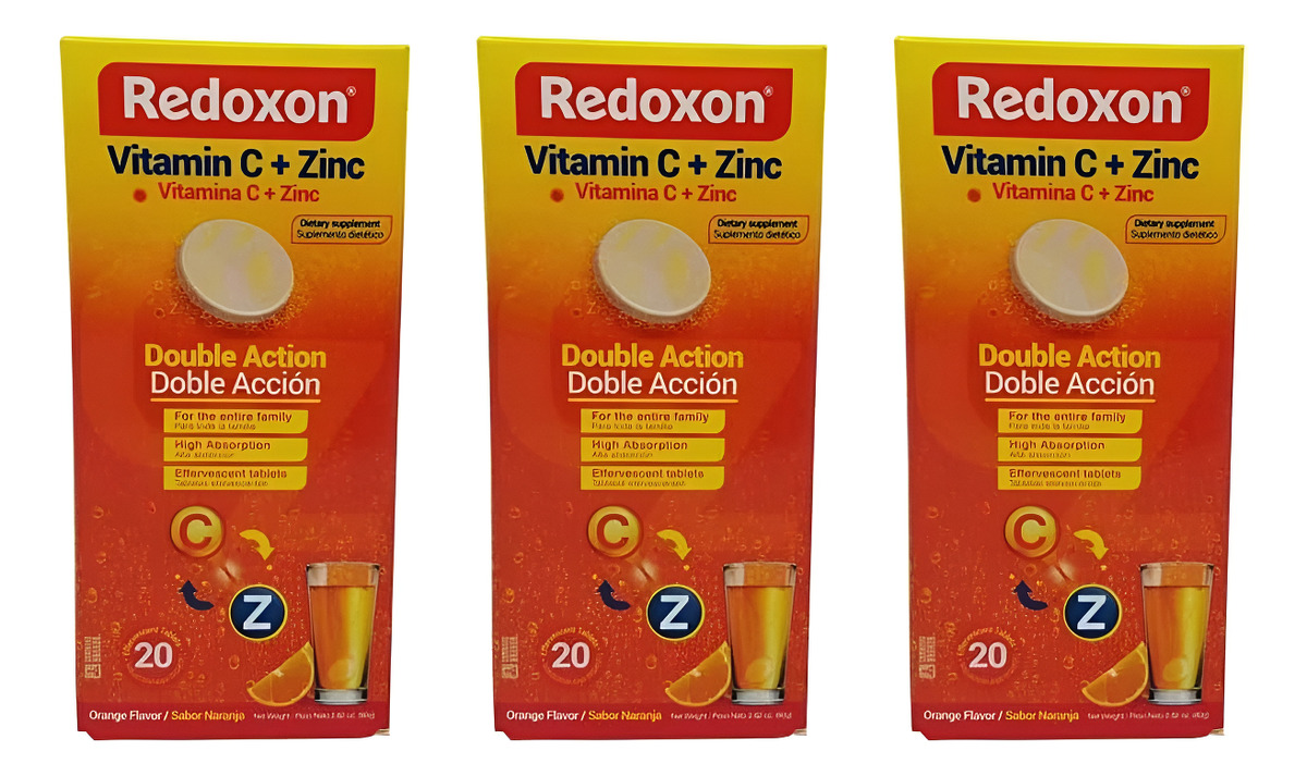 Redoxon 20 Tabletas De Vitamina C | Suplemento Efervescente De Doble Acción, Paquete De 3