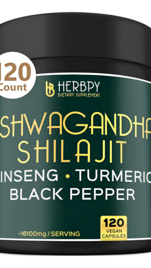 Herbpy Ashwagandha Mumijo Para Mayor Fuerza Y Resistencia, Producción De Energía, 120 Cápsulas Veganas