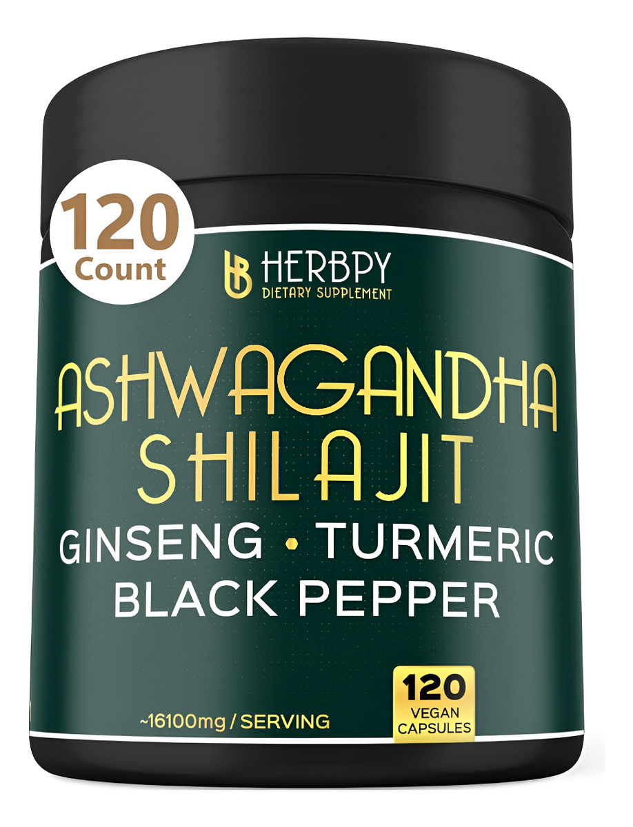 Herbpy Ashwagandha Mumijo Para Mayor Fuerza Y Resistencia, Producción De Energía, 120 Cápsulas Veganas