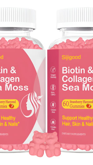 Sijigood Paquete De 2 Frascos De Gomitas De Colágeno Para Mujeres Y Hombres, 2500 Mg De Proteína Tipo I, Ii, Iii, V, X