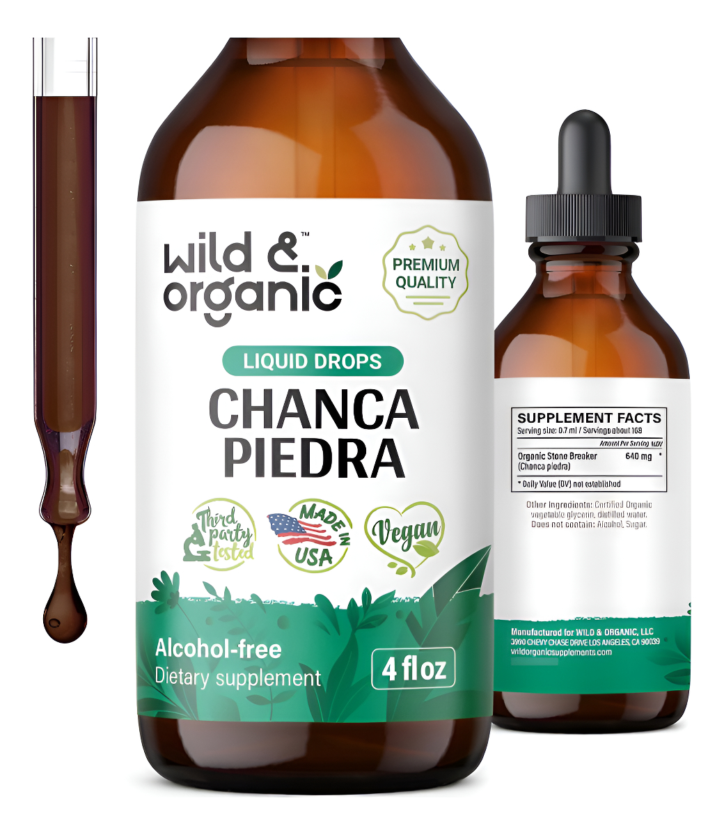 Wild & Organic Stone Breaker - Extracto Líquido De Chanca Piedra, Limpieza Renal Y Apoyo De La Vesícula Biliar, Vegano,