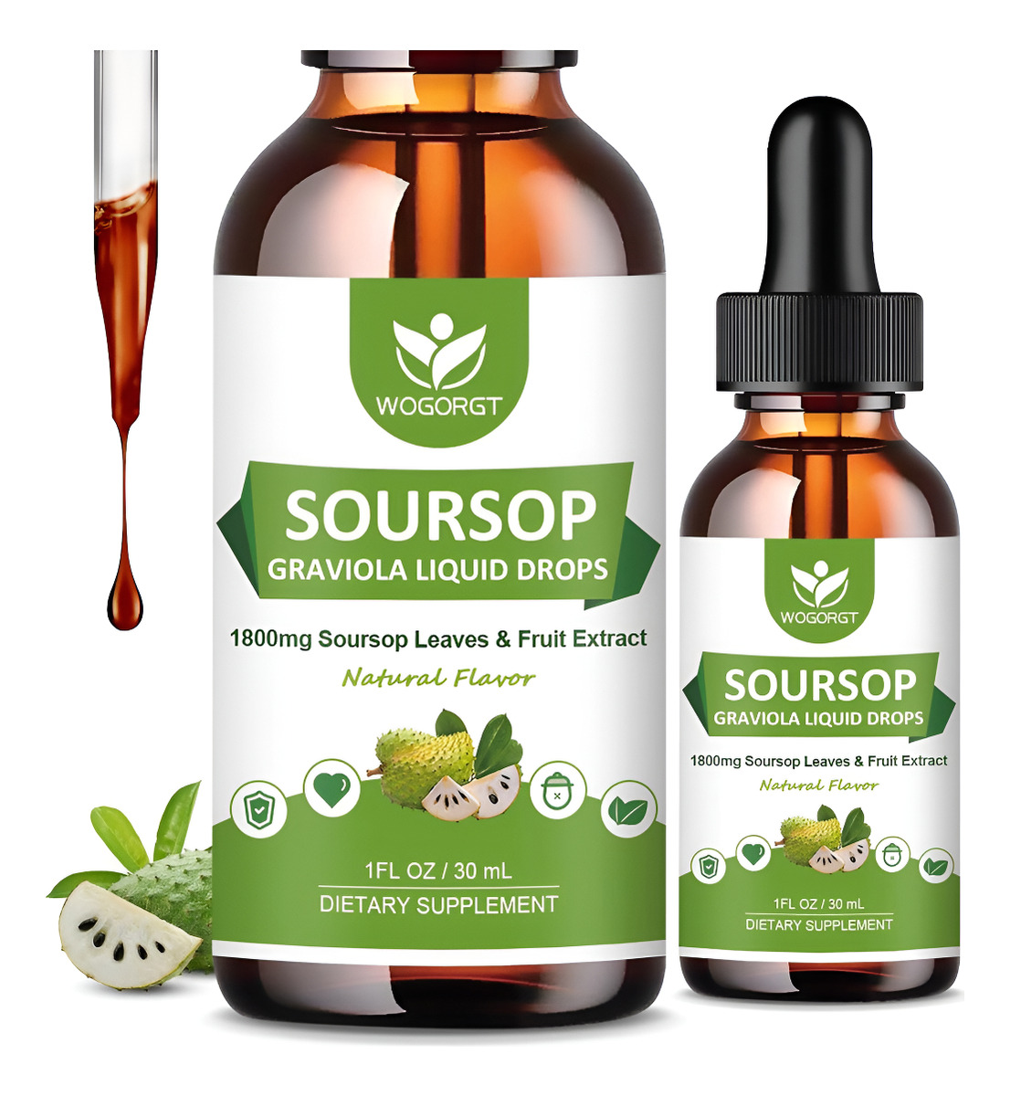 Paquete De 2 Gotas Líquidas De Graviola De Guanábana 1800 Mg De Extracto De Guanábana Líquido Amargo De Guanábana D
