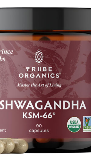 Tribe Organics Ashwagandha Ksm 66 - Suplemento Ayurvédico De Extracto De Raíz Orgánica Pura - Apoyo Para El Estado De Á