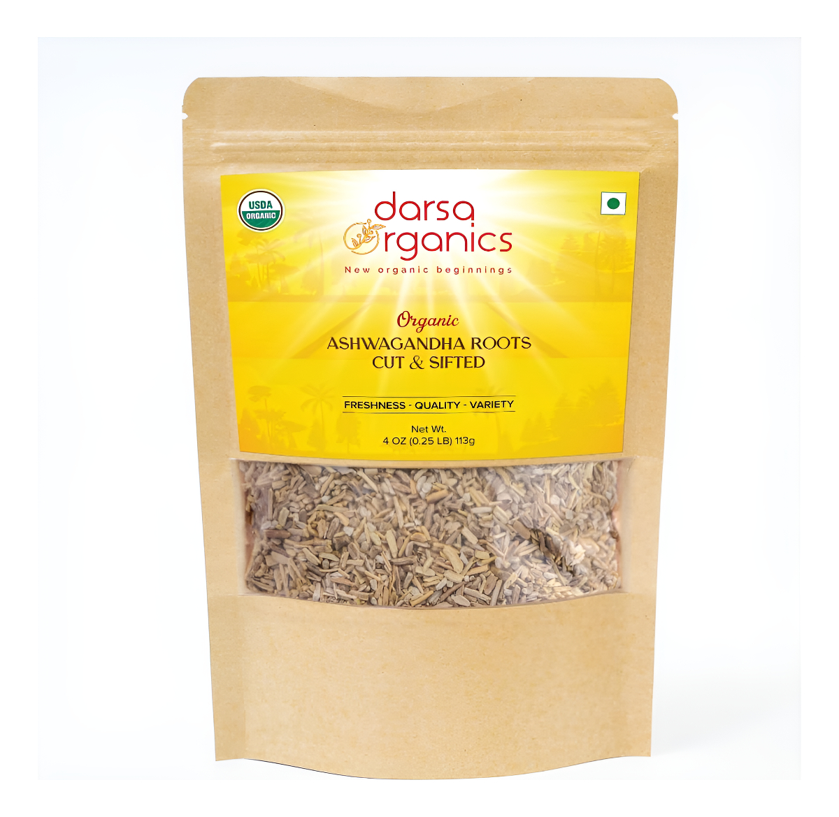Raíz De Ashwagandha (withania Somnifera) | Bolsa Resellable De 4 Onzas | Certificado Orgánico Y Kosher | Vegano, Sin Om
