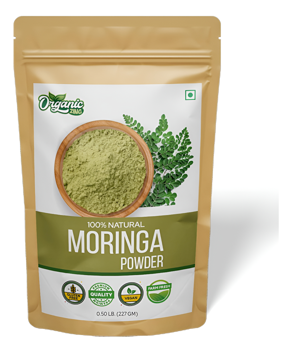 Organic Zing Polvo De Hoja De Moringa | Natural | Producto De La India | 8 Onzas