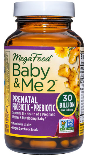 Megafood Baby & Me 2 Probiótico Prenatal + Prebiótico - Probióticos Para Mujeres Y Bebés 60 Cápsulas (30 Porciones)