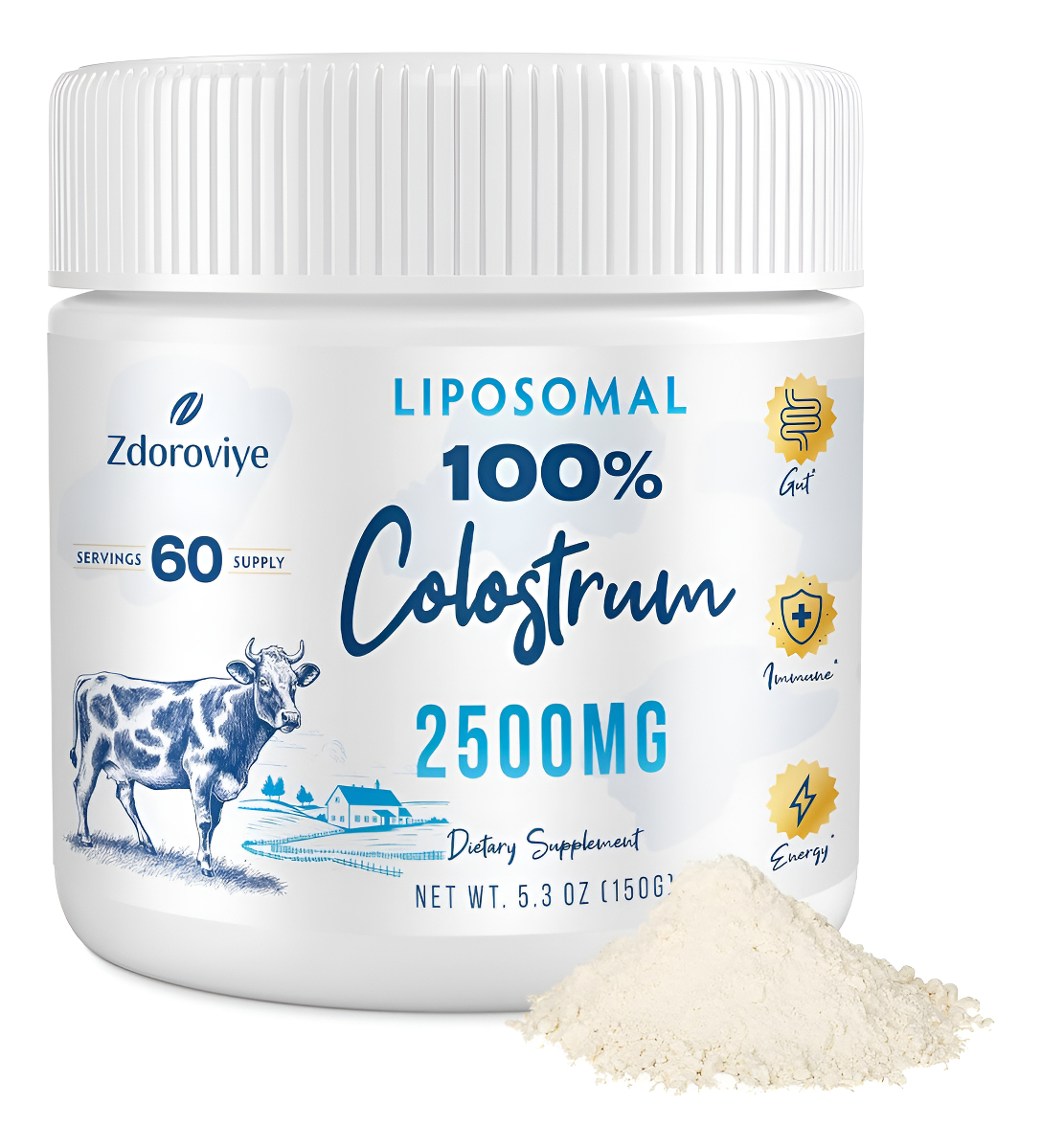 Suplemento En Polvo De Calostro Bovino Liposomal, 2500 Mg, De Vacas Alimentadas Con Pasto, Alta Absorción Que El Calost
