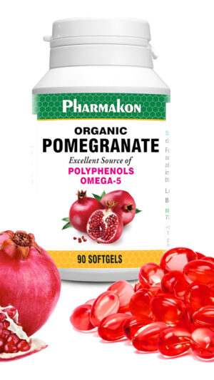 Pharmakon Extracto De Granada Orgánico, 90 Cápsulas Blandas, Espectro Completo Contiene Polifenoles + Omega 5