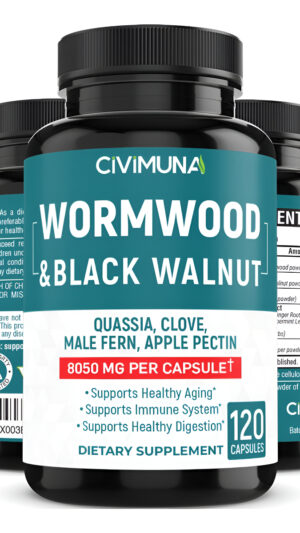 Civimuna 120 Cápsulas De Extracto De Ajenjo | 8050 Mg | Con Hojas De Nogal Negro, Quassia, Helecho Macho