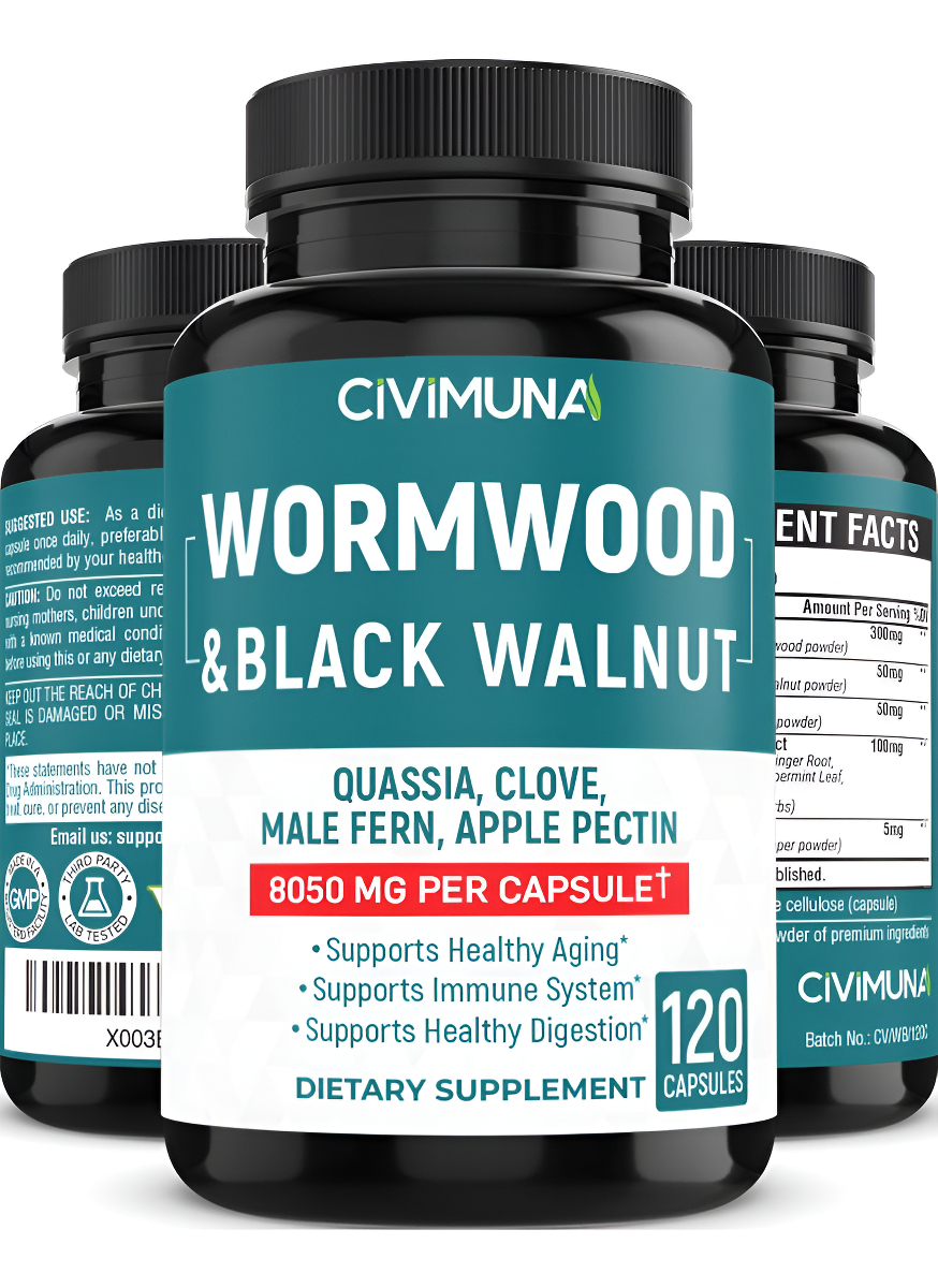Civimuna 120 Cápsulas De Extracto De Ajenjo | 8050 Mg | Con Hojas De Nogal Negro, Quassia, Helecho Macho
