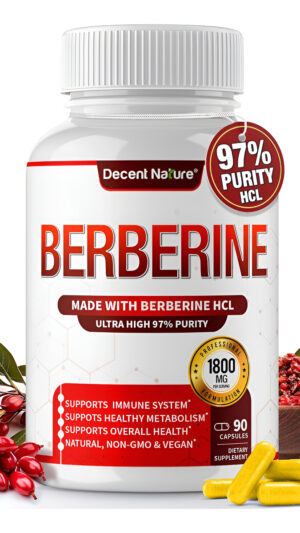 Suplemento De Berberina De 1800 Mg  Berberina Hcl De Primera Calidad 97% Berberina De Alta Pureza Plus, Apoya El Siste