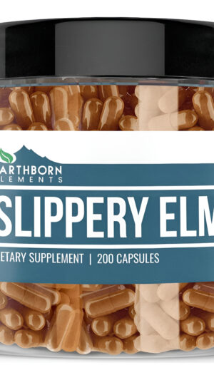 Earthborn Elements Slippery Elm 200 Cápsulas, Puro Y Sin Diluir, Sin Aditivos (200 Cápsulas)