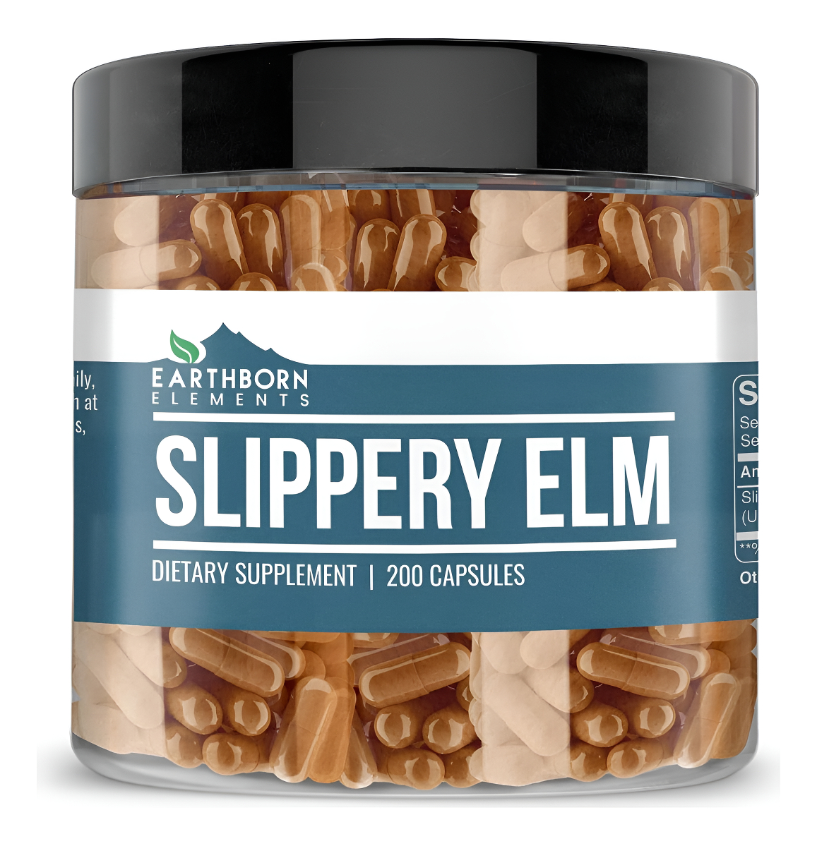 Earthborn Elements Slippery Elm 200 Cápsulas, Puro Y Sin Diluir, Sin Aditivos (200 Cápsulas)