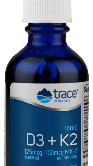 Trace Minerals | Vitamina Iónica Líquida D3 + K2 | 125 Mcg (5,000 Ui) D3, 100 Mcg K2 | 2 Fl Oz.