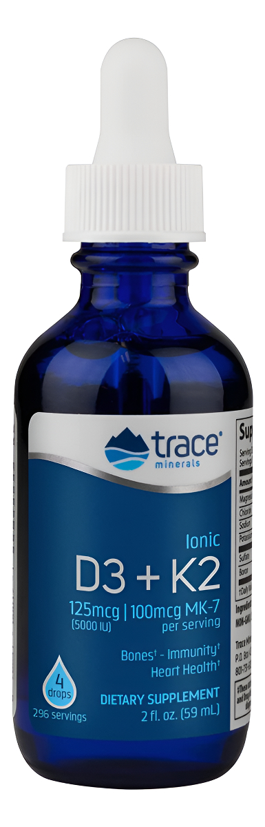 Trace Minerals | Vitamina Iónica Líquida D3 + K2 | 125 Mcg (5,000 Ui) D3, 100 Mcg K2 | 2 Fl Oz.
