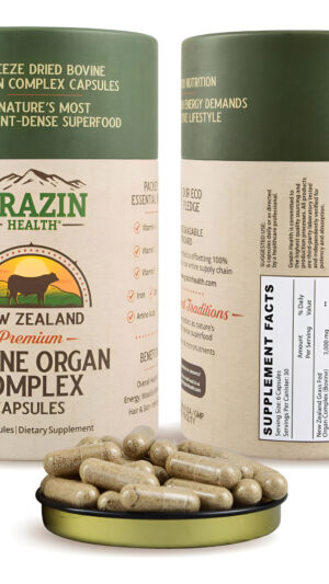 Complejo De Órganos Bovinos Alimentados Con Pasto: Hígado, Bazo, Riñón, Corazón, Páncreas (600 Mg Por Órgano Por Cápsul