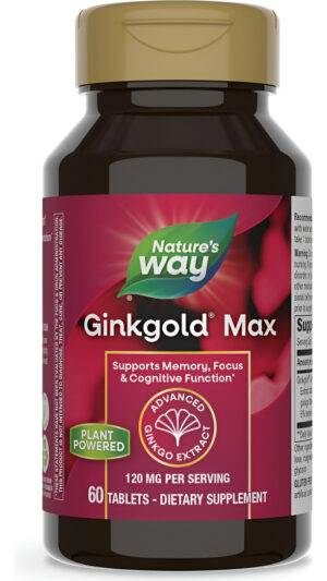 Nature's Way Ginkgold Max Advanced Ginkgo Extracto Para Agudeza Mental, 1 X Diario De 120 Mg, 60 Unidades