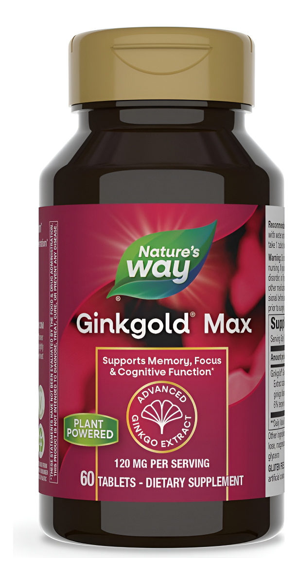 Nature's Way Ginkgold Max Advanced Ginkgo Extracto Para Agudeza Mental, 1 X Diario De 120 Mg, 60 Unidades