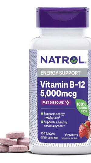 Natrol Vitamina B12 Suplemento Nutricional, Tabletas De Fácil Disolución Sabor A Fresa, 5000 Mcg