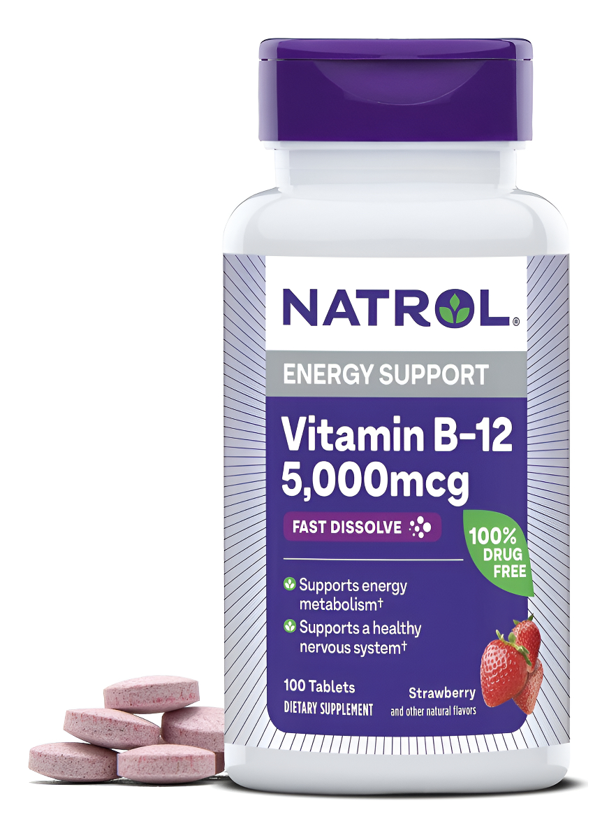 Natrol Vitamina B12 Suplemento Nutricional, Tabletas De Fácil Disolución Sabor A Fresa, 5000 Mcg