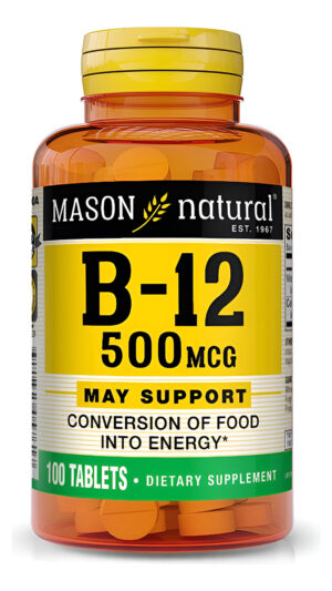 Mason Natural Vitamina B12 500 Mcg Con Calcio Conversión Saludable De Alimentos En Energía 100 Tabletas