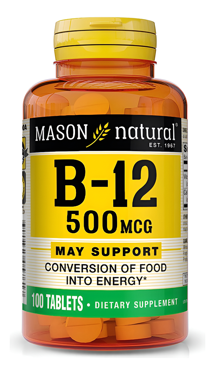 Mason Natural Vitamina B12 500 Mcg Con Calcio Conversión Saludable De Alimentos En Energía 100 Tabletas