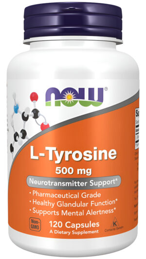 Now Foods L- Tirosina 500 mg, Apoyo Neutrotransmisor, 120 Cápsulas Veganas