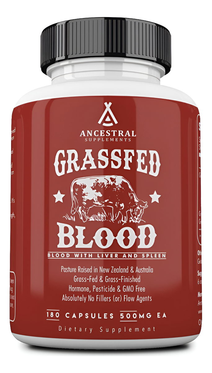 Ancestral Supplements Sangre De Bovino Alimentado Con Pasto, Formación De Glóbulos Rojos Y Blancos, 180 Cápsulas