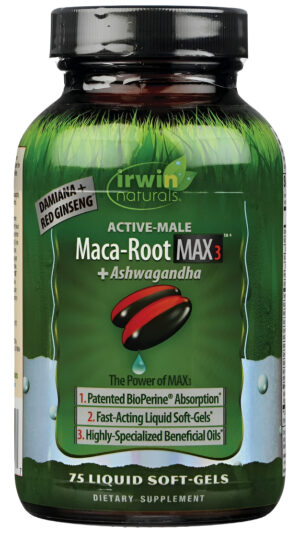 Irwin Naturals Raíz De Maca Masculina Activa Max3 + Ashwagandha 75 Sgels