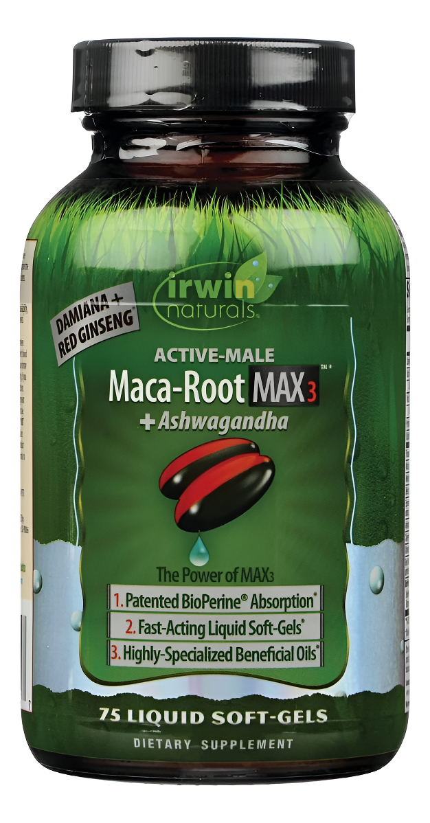 Irwin Naturals Raíz De Maca Masculina Activa Max3 + Ashwagandha 75 Sgels