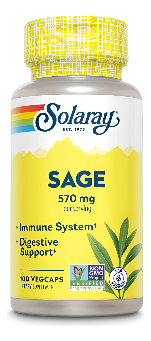 Solaray Hoja De Salvia | 570 Mg Por Porción | Olor Corporal Saludable Y Transpiración, Función Inmunológica Y Apoyo Del