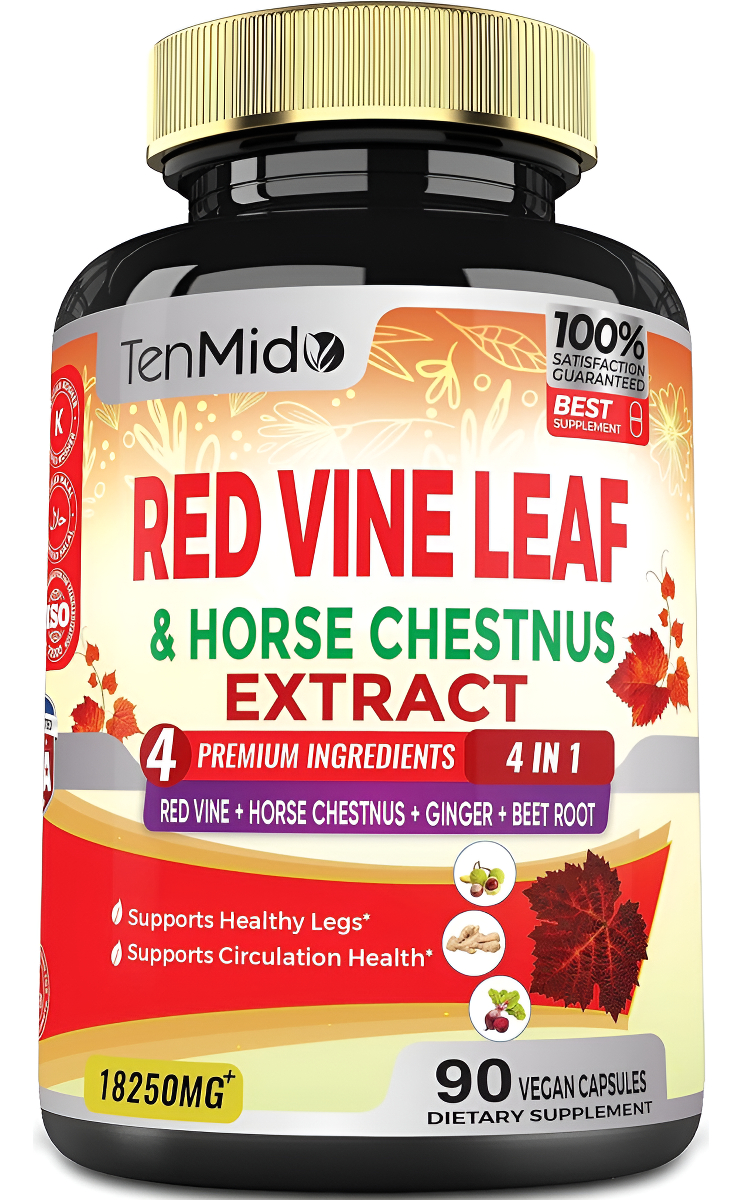 Cápsulas De Extracto De Hoja De Vid Roja De 18250 Mg, Con Castaño De Indias, Raíz De Remolacha, Jengibre, Suplemento He