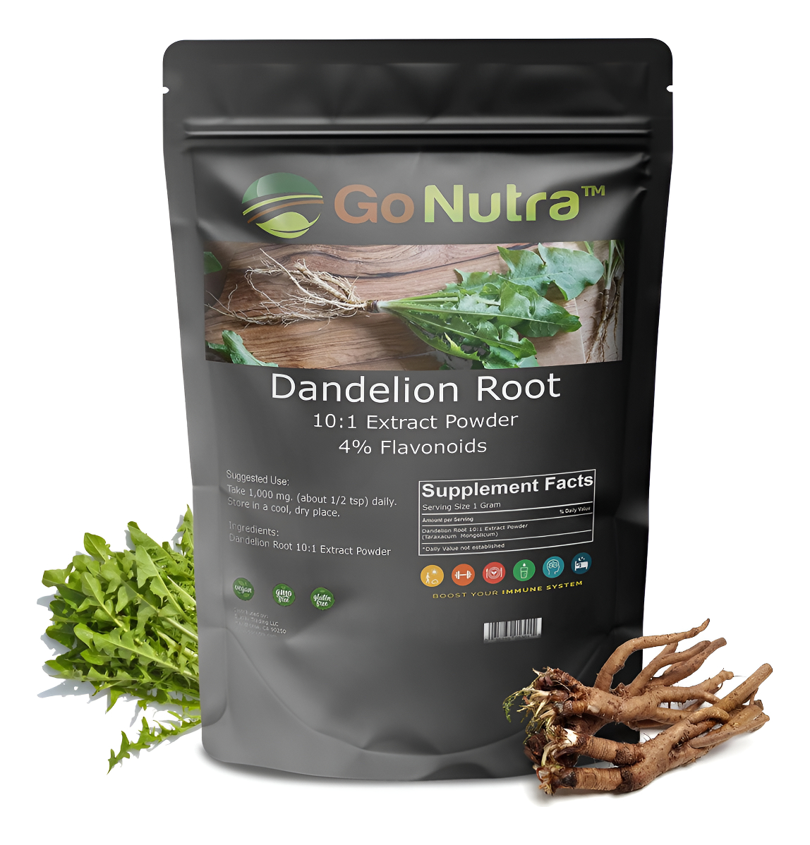 Go Nutra - Polvo De Raíz De Diente De León, Potente Extracto Natural 10:1 Con 4% De Flavonoides, 1 Lb