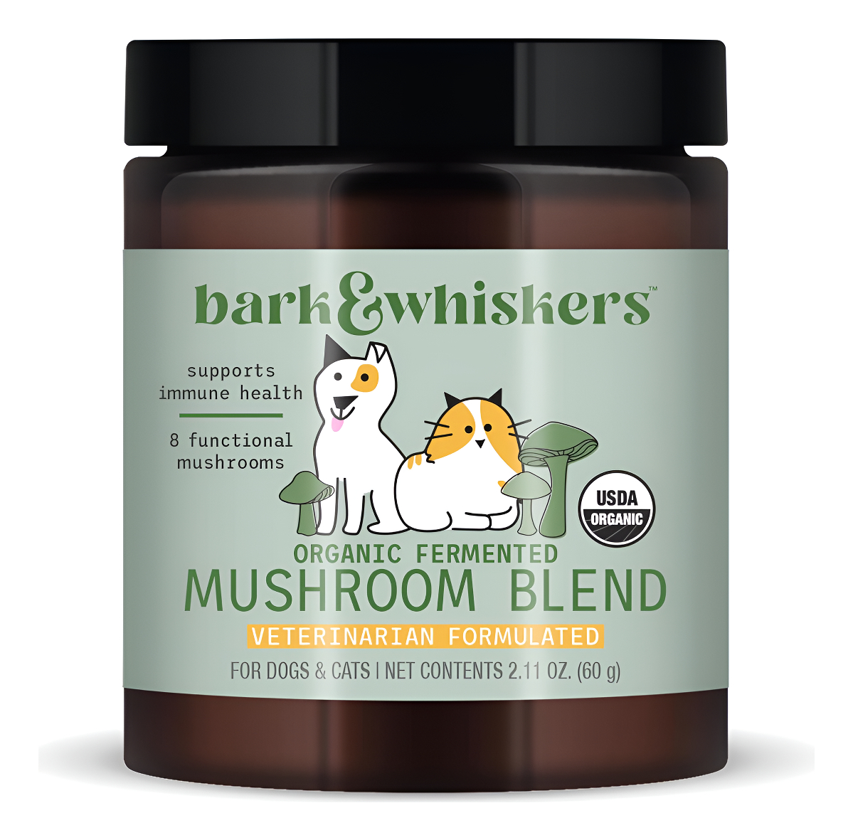 Bark & Whiskers Mezcla Orgánica De Hongos Fermentados Para Gatos Y Perros, 2.11 Onzas (2.12 Oz), 60 Cucharadas, Apoya L