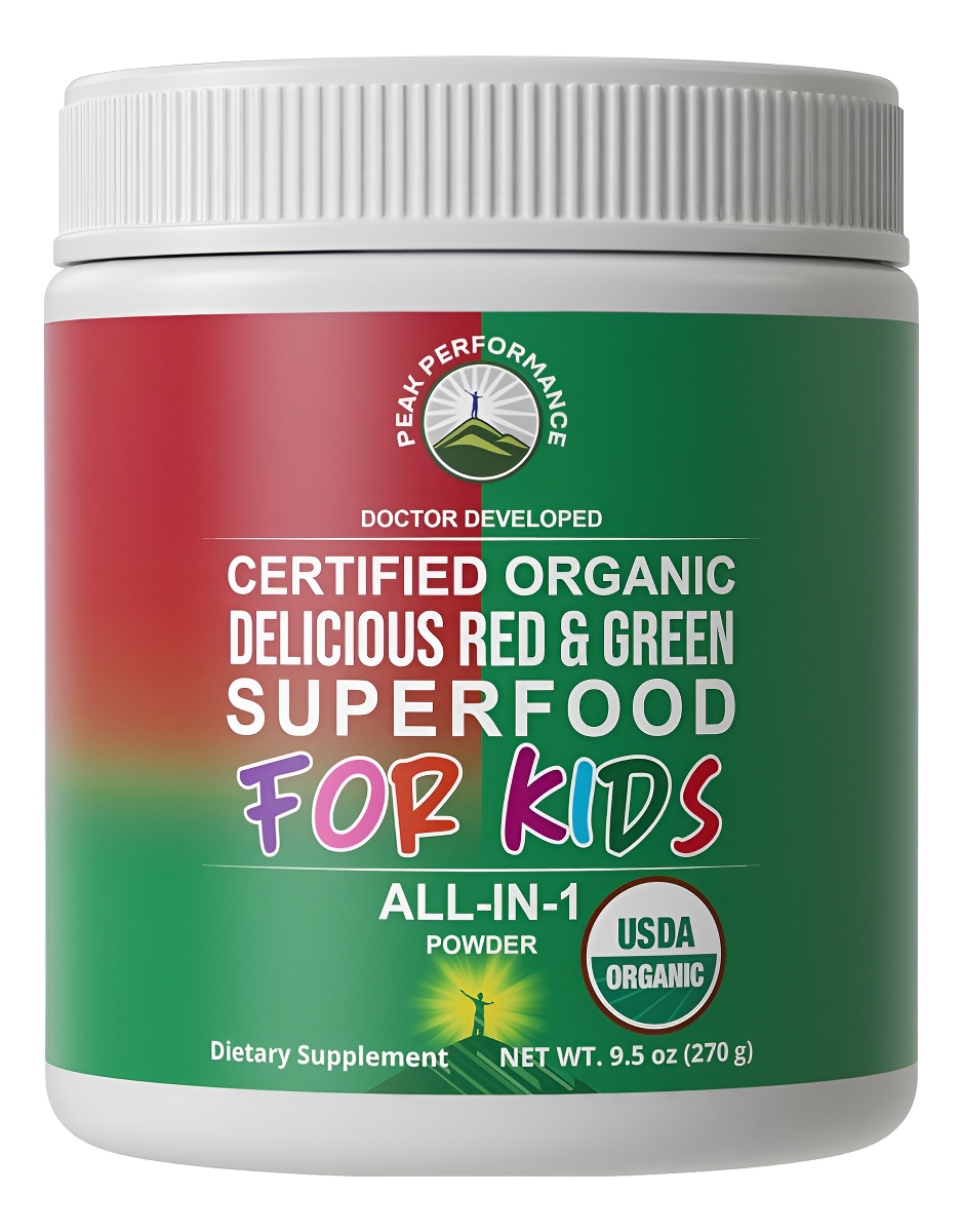 Peak Performance Suplemento Superalimento En Polvo Verde Y Rojo Para Niños Todo En Uno 270 G