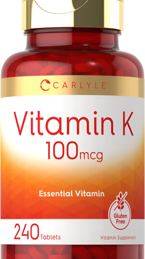 Carlyle Vitamina K 100 Mcg | 240 Tabletas | Vegetariano, Sin Omg, Sin Gluten |