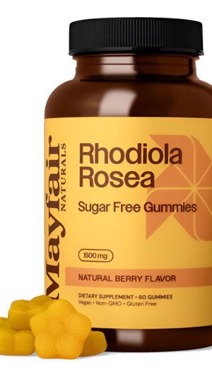 Gomitas Rhodiola Rosea Sin Azúcar, Suplemento Dietético, 1500 Mg, 60 Gomitas, Sabor Natural A Bayas