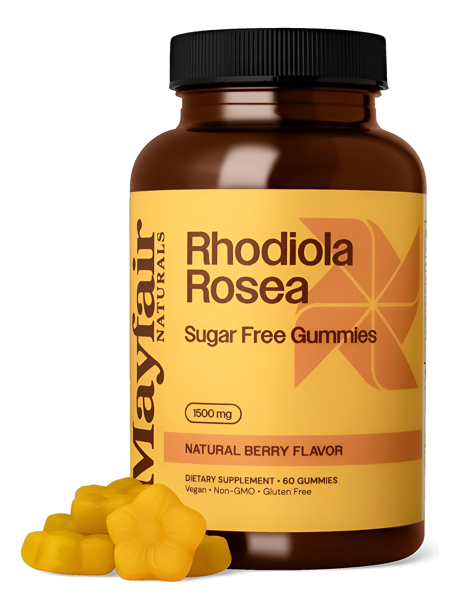 Gomitas Rhodiola Rosea Sin Azúcar, Suplemento Dietético, 1500 Mg, 60 Gomitas, Sabor Natural A Bayas