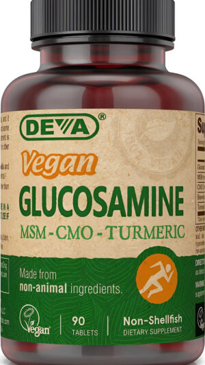 Deva Suplemento Vegano De Glucosamina-msm-cmo Y Cúrcuma, A Base De Plantas, Sin Gluten, 90 Tabletas