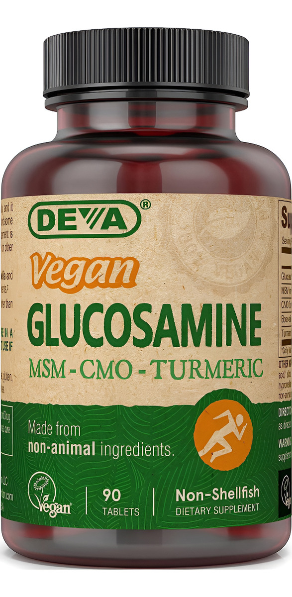 Deva Suplemento Vegano De Glucosamina-msm-cmo Y Cúrcuma, A Base De Plantas, Sin Gluten, 90 Tabletas