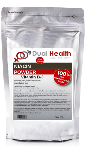 Dual Health Body & Mind Polvo De Ácido Nicotínico Y Niacina De 2 Libras (907,2 G) Vitamina B3 Micronizado Usp