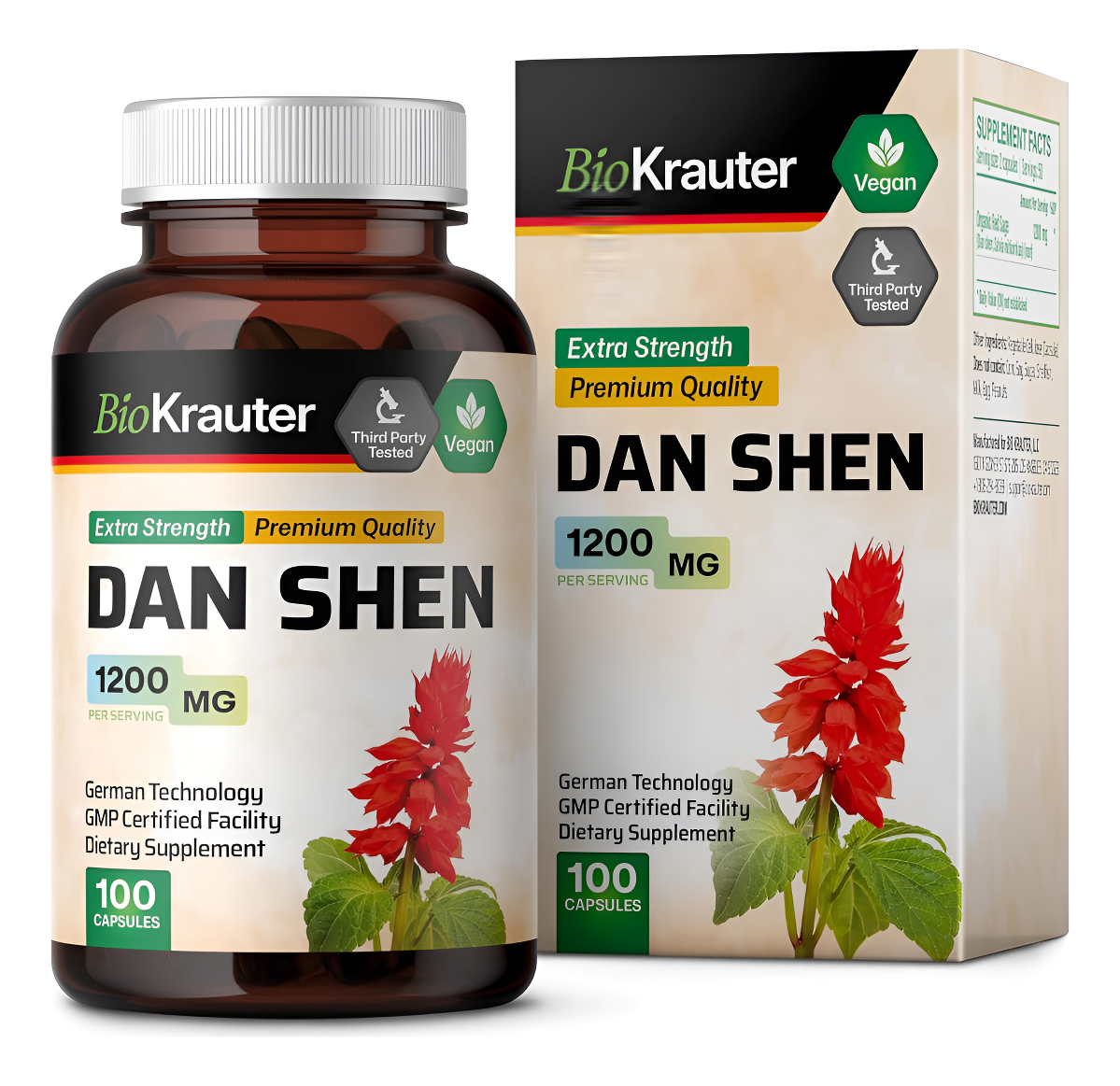 Dan Shen Cápsulas De Raíz Salvia Roja Orgánica 1200 Mg Potente Fuente Antioxidante Suplemento De Apoyo Para La Sa