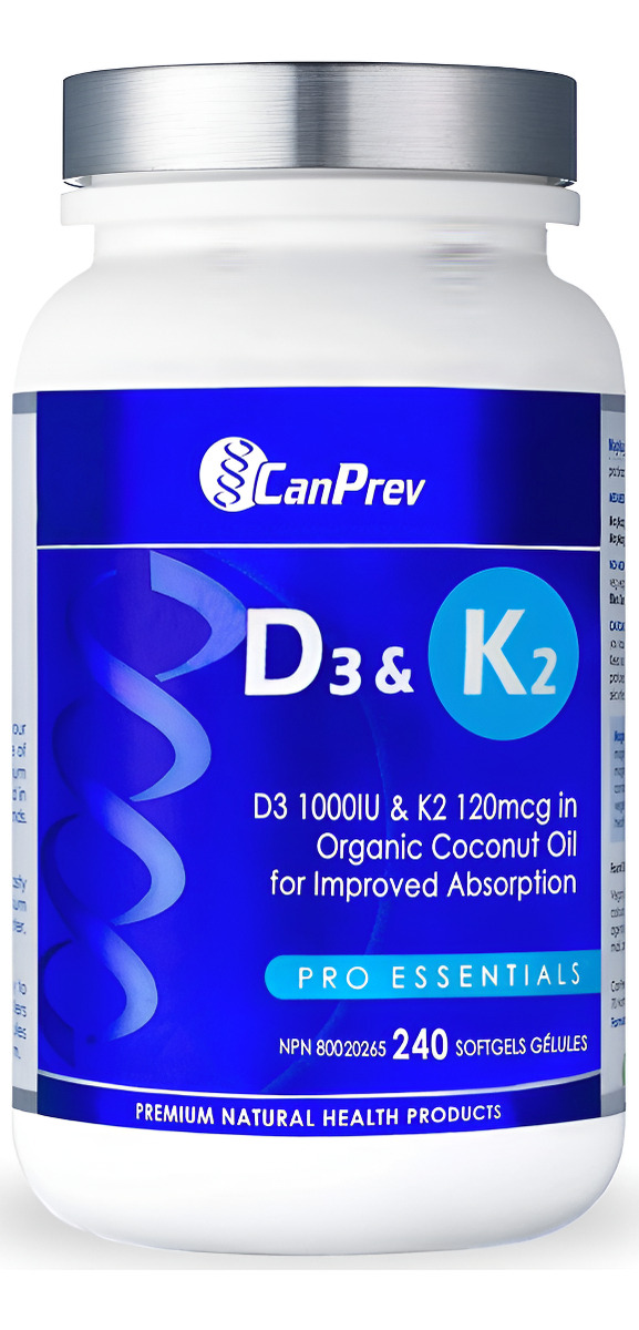 Canprev D3 Y K2 - D3 1000iu Y K2 120cg En Aceite De Coco Orgánico, 240 Cápsulas Blandas