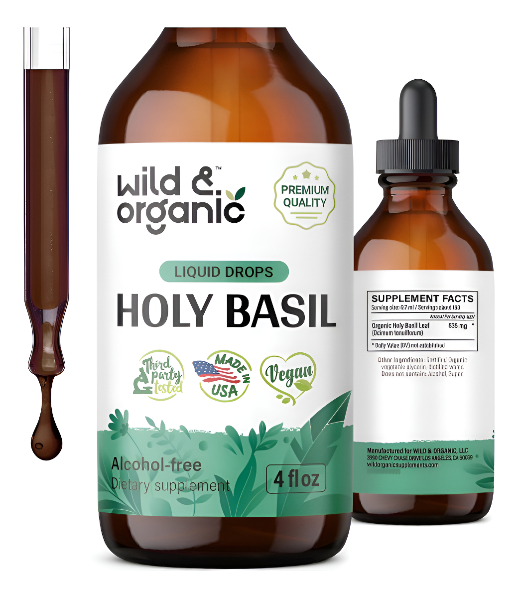 Tintura De Albahaca Sagrada Extracto Líquido Orgánico De Hoja De Albahaca Sagrada Suplemento De Gotas Veganas Sin A
